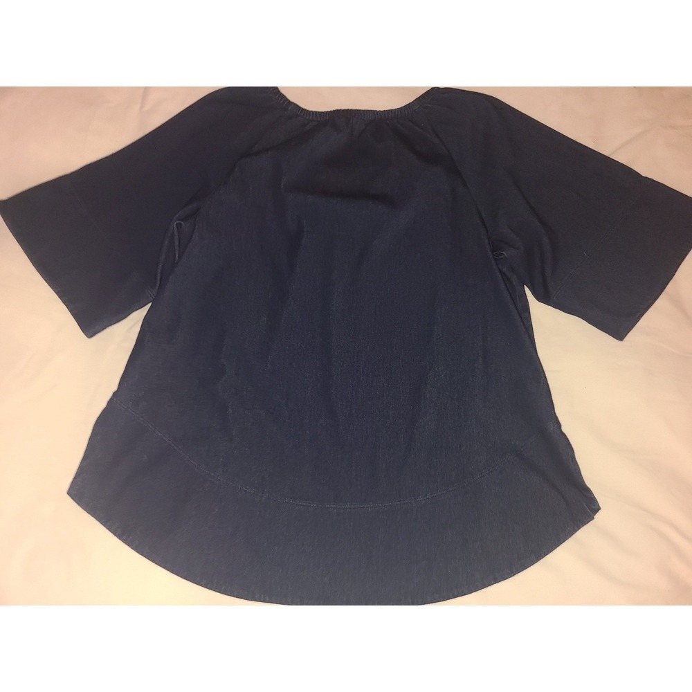 Chicos Womens Denim Look Bell Sleeve Top‎ Size 2 US L Dark Wash Casual